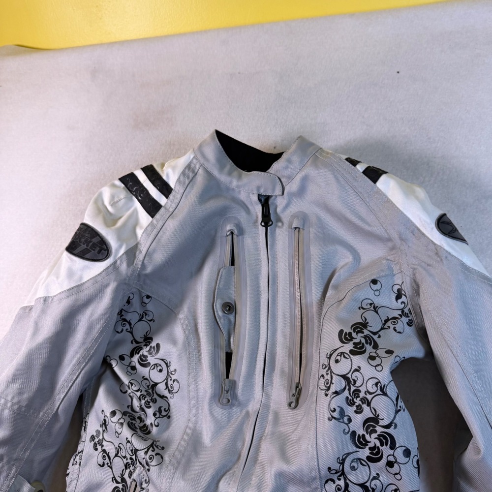 Joe Rocket Womens XS Grey White Floral Textile Motorcycle Jacket Padded Armor
